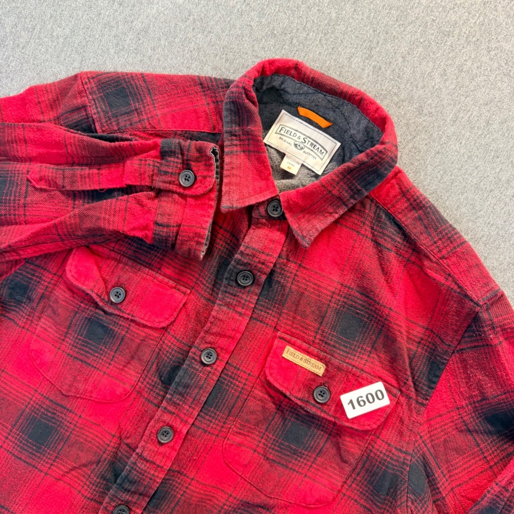 Field & Stream Mens Red Black Buffalo Plaid Cotton Flannel Button Down Shirt M